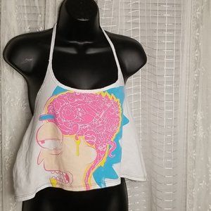 RICK AND MORTY ONE OF A KIND HAND SEWN UPCYCLED CROPPED HALTER TOP